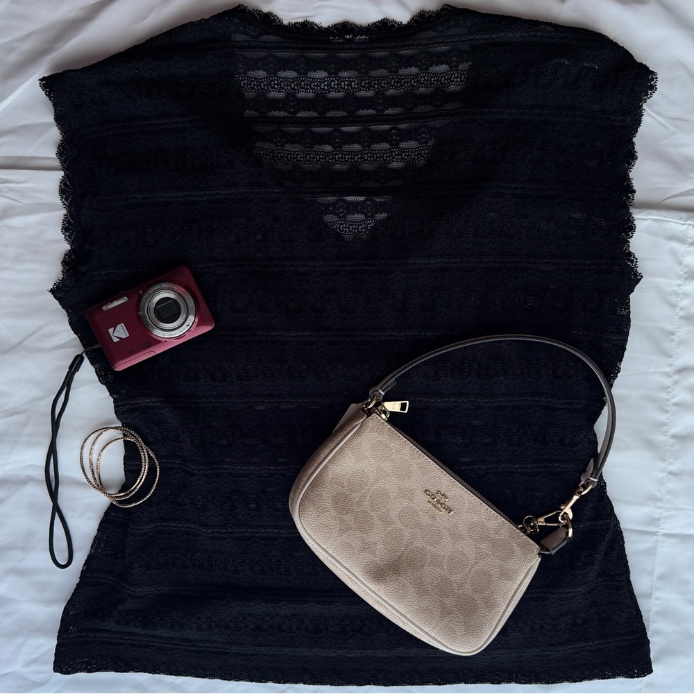 Black lace mesh top with reversible neckline